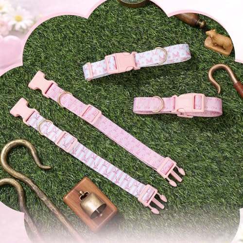 4 Pack Goat Collars with Bells Set, Adjustable Pink Bow Pattern Nylon Sheep Collar, Loud Metal Grazing Bell, Quick Release Buckle for Lambs, Small Farm Animals, Herd ID, Pasture Tracking - style: Pink Bow