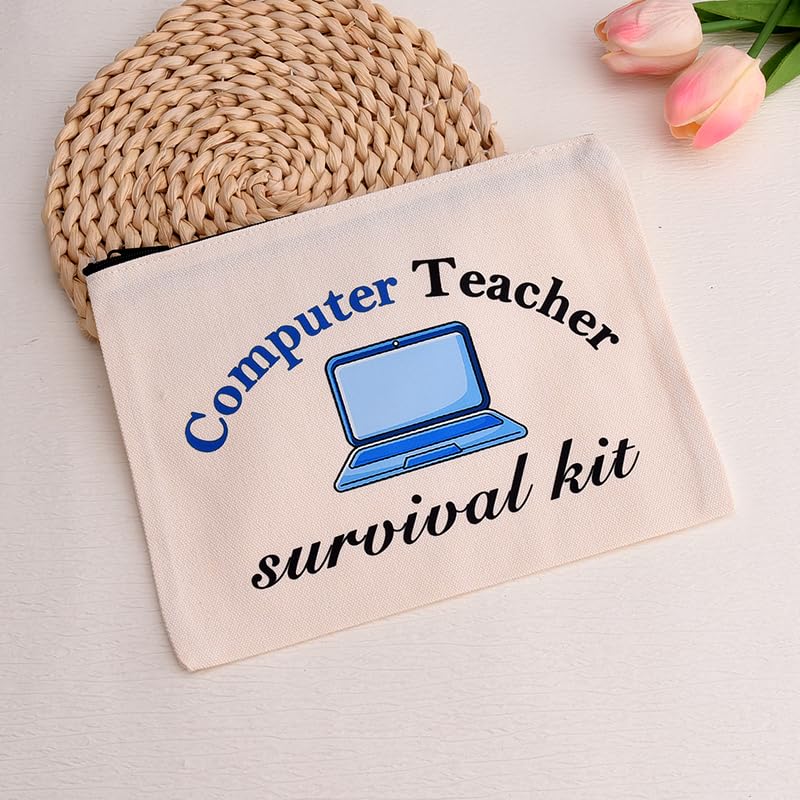 Computer Teacher Survival Kit Funny Computer IT Programmer Teachers Makeup Bag Gift Travel Toiletry Zipper Pouch Software Engineer Eductors Birthday Retirement Christmas Gift - color: Computer Teacher