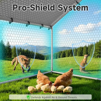 26.3x9.8 FT Extra Large Metal Chicken Coop, Walk-in Poultry Run Pen | Waterproof Cover, Reinforced Metal Structure, Walk-in Chicken Run, Outdoor Poultry Cage for Ducks Hens Rabbits - size: 315.1"L x 118.1"W x 78.1"H