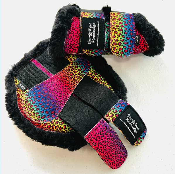 Star Point Horsemanship Mini-Pony Brushing Boots - color: Rainbow Cheetah