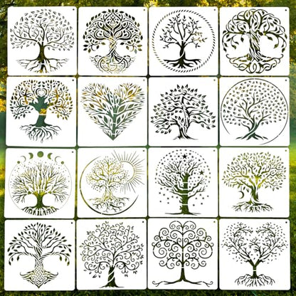 16 Pcs Tree of Life Stencils for Painting, Wood Signs and Journals 6 Inch - color: Tree