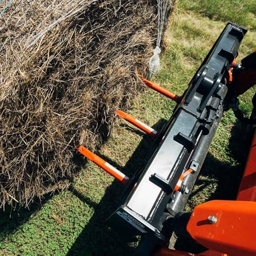 Titan Attachments HD Skid Steer Hay Frame Attachment, Three 39" Hay Spears, Rated 4,000 LB, Quick Tach Mounting, Hay Handing Equipment for Bobcat Tractors