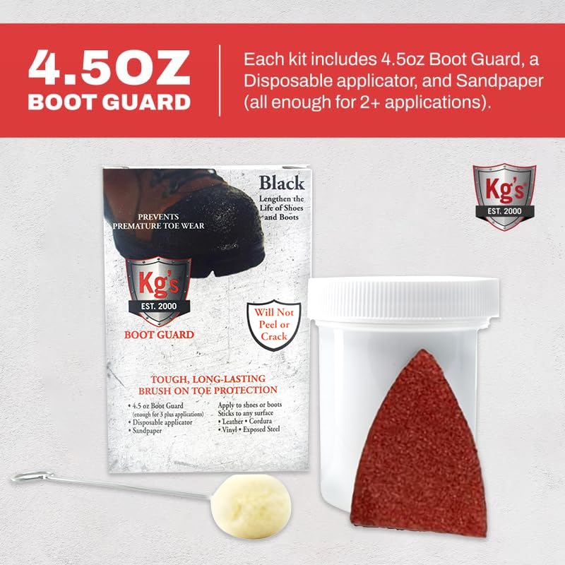 Kg's Boot Guard Brush On Toe Protection – Brush On Liquid for Tough, Long-Lasting Safety Protection on Boots - color: Black, style: 4.5 Ounces