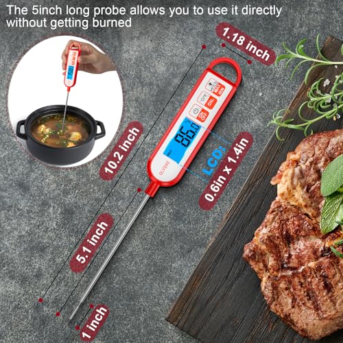GLVSAE Digital Meat Thermometer Instant Readings in 1-2 Seconds Food Thermometer with Extended Probe Waterproof for Cooking, Confectionery Making, Barbecuing and as a Gift for Friends and Family