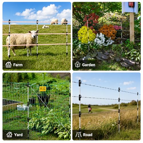50 Pack 48 inch Fixed Insulator Fiberglass Electric Fence Posts Grey | Easy Step-in Posts for Livestock Fencing, Garden Fencing and Boundary Marking,Grey - color: Grey