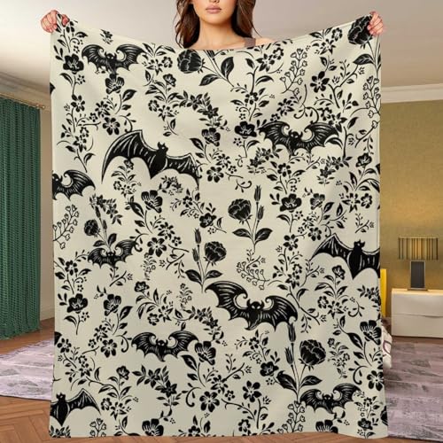 Bat Flower Fleece Throw Blanket for Couch Adults Teens 50" X 60" - color: Bat, size: 50x60 inch