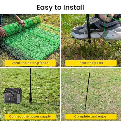 Electric Fence Netting, 164'L x 35.4"H Movable Livestock Nets for Sheep, Hogs, Cattle, PE Net Fencing Kit with 14 Posts Double Spiked, Electric Fencing for Backyards, Homesteaders, Farms Ranches - size: 164'L x 35.4" H