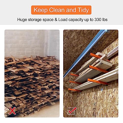 Ultrawall Wall Mount Wood Organizer and Lumber Storage Rack with 3-Level | Garage Metal Wood Storage Rack for Indoor & Outdoor Use, Orange 2 Pack - style: Industrial