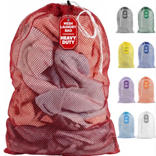 Handy Laundry Mesh XL Laundry Bag 24"x36", Heavy Duty Drawstring, Red - color: Red