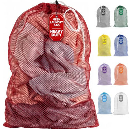 Handy Laundry Mesh XL Laundry Bag 24"x36", Heavy Duty Drawstring, Red - color: Red