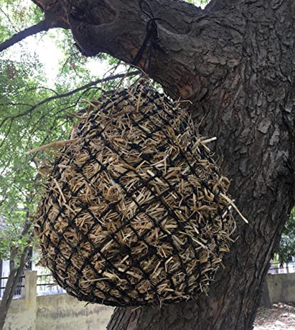Majestic Ally 2 Pcs 1.25”x1.25” Holes Ultra Slow Feed 40” Very Sturdy Hay Net with Bottom Ring for Goat, Sheep and Livestock Simulatr grazing, Reduces Waste (Black) - color: Black