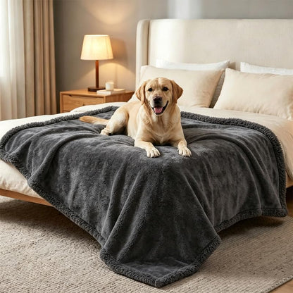 Waterproof Dog Blanket Reversible Pet Bed Cover Puppy Blankets Leakproof Sofa Couch Cover Cat Pet Blanket for Warm Fluffy Washable Grey Mat-M - color: Grey, size: M-100*145cm(40*57in)