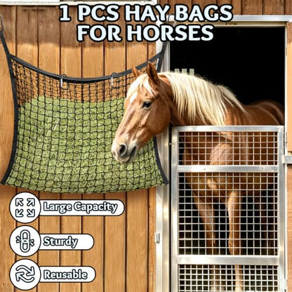YedsIntu Hay Bags for Horses, Slow Feed Hay Nets for Horses Goat Sheep, Large Capacity Hay Feeder for Stall, Trailer, Pasture (Black) - size: 1PCS-Black