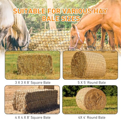 Large Round Bale Hay Net for Horses&Goats-Knotless Slow Feeder Hay