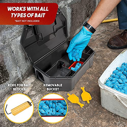 Rat Bait Station Outdoor with Key, Tamper-Resistant Rodent Bait Station, Weather-Resistant Outdoor Bait Box for Indoor Use, 2 Pack (Bait Not Included)
