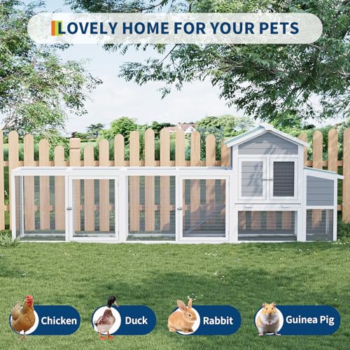 GarveeHome 122-Inch Large Chicken Coop with Outdoor Run, Spacious Poultry House with Nesting Box, Removable Tray for Easy Maintenance, Chicken Hutch for Backyard Poultry Keeping