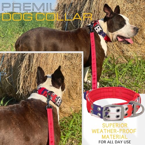 ADITYNA Heavy Duty Dog Collar for Medium Dogs with Traffic Handle - color: Camo Red Blue, size: Medium: Fit 15-19" Neck