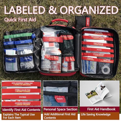 Upgrade - Comprehensive First Aid Kit with Labelled Compartments, Molle System Emergency Kits for Car,Home,Hiking, Backpacking, Camping, Traveling, and Cycling - size: Large Kit