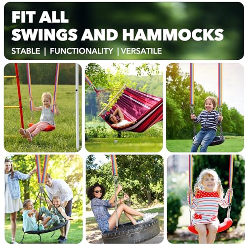 Safe Tree Swing Hanging Straps Kit, 3FT/10FT/15FT/20FT, Heavy Duty Holds 5500LBS Extra Long Adjustable Tree Swing Straps, Easy & Fast Way to Hang Any Swing or Hammock(15 FT) - color: Rainbow, size: 15FT