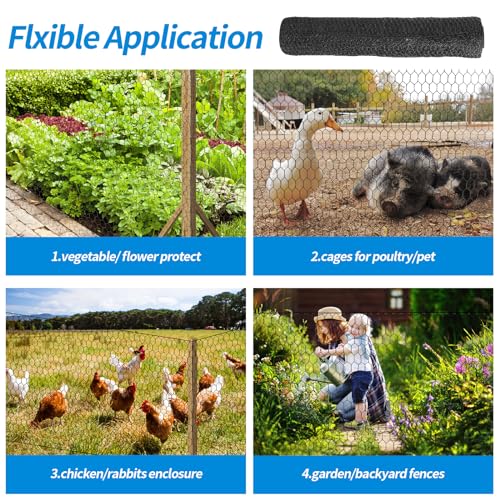 60'' x 150' Black Chicken Wire Mesh Fence, 20 Gauge Galvanized Poultry Netting and 1 inch Garden Mesh Fence Roll, Chicken Wire for Floral Arrangements/Crafts/Farm/Livestock/Pet Protection - size: 20 gauge 60'' x 150'