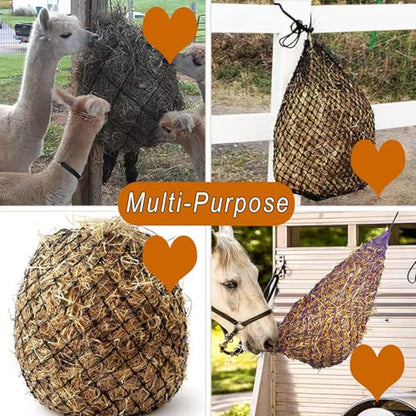 2 PCS Slow Feed Hay Nets for Horses, 40" Large Hay Feeder Bag with 2.6" Holes for Horse, Goat, Sheep - Hanging Hay Net for Grazing