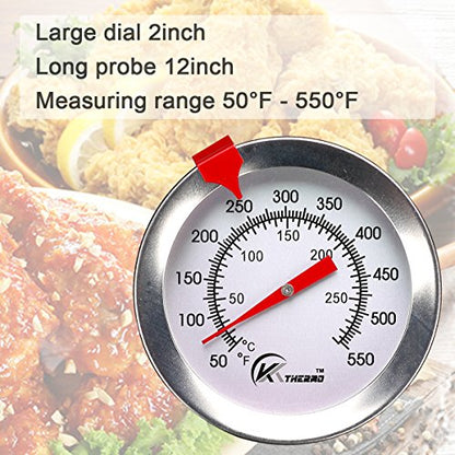 KT THERMO Candy/Deep Fry Thermometer with Instant Read,Dial Thermometer,12" Stainless Steel Stem Meat Cooking Thermometer,Best for Turkey,BBQ,Grill,Analog display - color: 1-pack