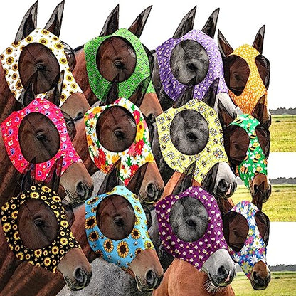 Qualirey 12 Pieces Horse Fly Mask Bulk, Large, Flower Patterns - color: Flower Patterns, size: Large