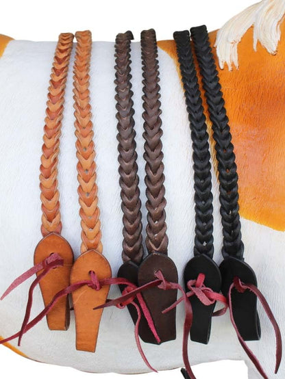CHALLENGER Horse Western 8 Feet Leather Braided Leather Split Reins 66RT49 - color: Brown