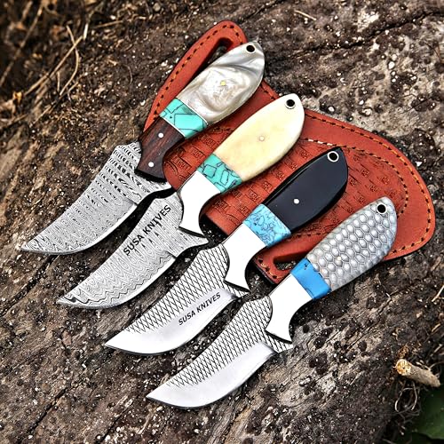 Custom Handmade 7'' fixed blade hoof rasp knife Cow boy knife Turquoise Handle Damascus steel Bull cutter, cowboy knives with pancake leather sheath (BONE) - color: BONE