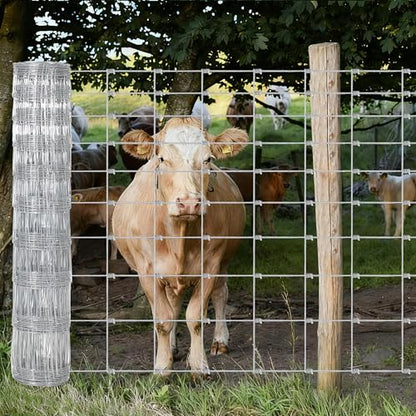 Garvee Livestock Fence, 5Ft x 328Ft Galvanized Wire Fencing, Cattle Farm Fence, Heavy Zinc Coated Deer Goat Cattle Fence for Farm Yard Livestock Protection
