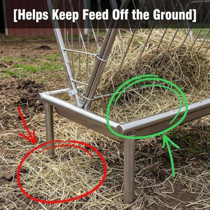 Heavy Duty Hay Rack and Grain Pan, 2 in 1 Livestock Feeder, Freestanding Farm Feeder. for Barn and Pen Feeding, Durable Galvanized Steel for Goats Sheep Calves