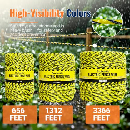 Upgraded Electric Fence Wire 656FT, 1/8" Electric Fence Polywire for Portable Livestock Fencing,6 Stainless Steel Strands for Reliable Conductivity and Corrosion Resistant - size: 656FT