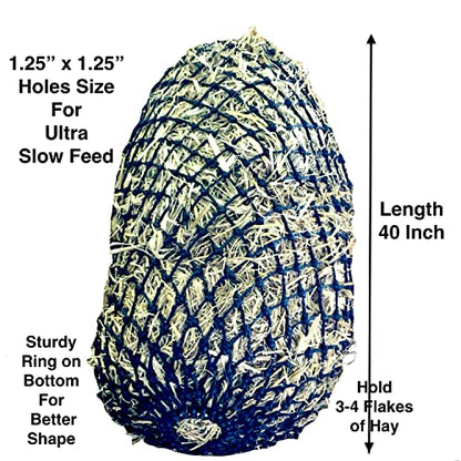Majestic Ally 1.25”x1.25” Holes Ultra Slow Feed 40” Very Sturdy Hay Net with Bottom Ring for Goat, Sheep, Simulate Grazing and Reduces Waste (Purple) - color: Purple