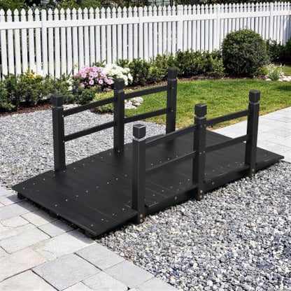 Outvita 5 ft Wooden Garden Bridge, Outdoor Footbridge with Safety Rails - size: 5ft-black