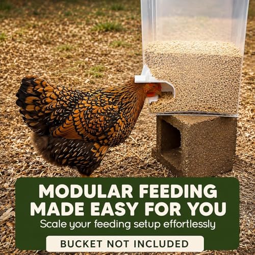 Poultry Pro Feeder DIY Port PVC Gravity Fed Chicken Feeder 4 Ports and Hole Saw | Use for Buckets, Barrels, Bins, Troughs | Rain Proof, Weather Resistant, No Waste Chicken Feeders - style: Original Feeder 4 Pack