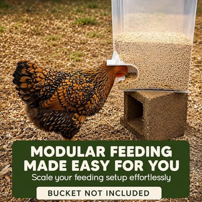 Poultry Pro Feeder DIY Port PVC Gravity Fed Chicken Feeder 4 Ports and Hole Saw | Use for Buckets, Barrels, Bins, Troughs | Rain Proof, Weather Resistant, No Waste Chicken Feeders - style: Original Feeder 4 Pack