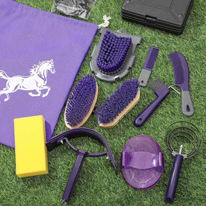 Abbylike 12 Pieces Horse Grooming Kit Equine Care Brushes, Gray and Purple - color: Gray and Purple