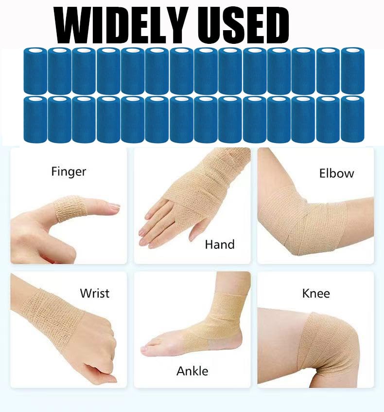 54 Pack Blue Self Adhesive Bandage Wrap Bulk 4 Inch x 5 Yards Cohesive Bandage,Vet Wrap Breathable Elastic Self-Adherent Tape for Stretch Athletic Sports Wrist Ankle Dogs Pet Vet Wrap - color: Blue