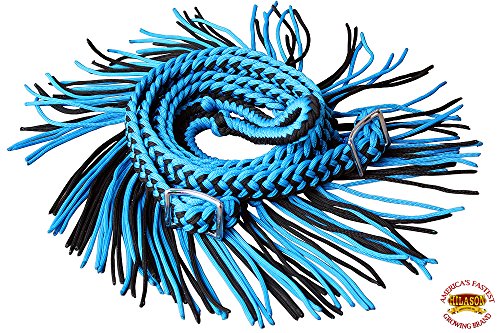 HILASON 1" X 8Ft Braided Poly Barrel Racing Reins Flat Grip - color: Turquoise Black