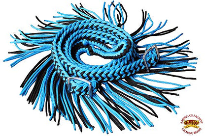 HILASON 1" X 8Ft Braided Poly Barrel Racing Reins Flat Grip - color: Turquoise Black