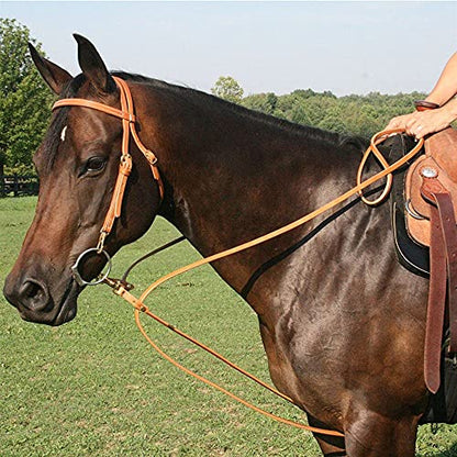 Billy Royal Harness Leather Pulley Draw Reins | 15” Long x 5/8” Wide | Unique One-Piece Design | Will Not Bind or Pinch | Great for Training | Heavy Duty Solid Brass Snaps | Light Oil Color