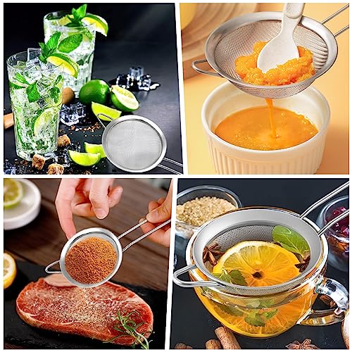 2 Pack Fine Mesh Strainer, Small Stainless Steel Sieves with Handles, for Steeping Loose Leaf Tea, Straining Cocktail, Juice and Sifting Flour, Powdered Sugar (2pcs) - color: 2pcs