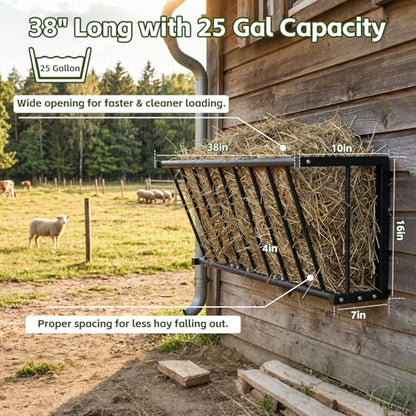 Wall Mount Hay Rack, 38" Metal Hay Feeder, 25-Gallon Capacity - size: 38 Inch(25 Gal)