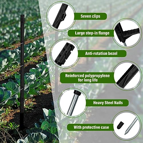Sintuff 50 Pack Electric Fence Posts, 40 Inch Plastic Step in Heavy Duty Sturdy Fence Posts for Farm Garden Yard Temporary Outdoor Wire Fencing(Black) - color: Black