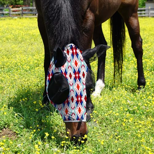 Harrison Howard Super Comfort Stretchy Fly Mask Large Eye Space with UV Protection Soft on Skin with Breathability Tribal Abstract M Cob - color: Tribal Abstract, size: Cob (Medium)