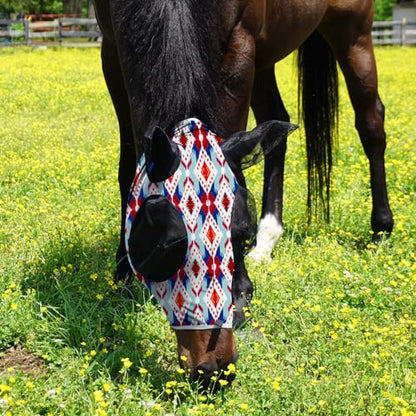 Harrison Howard Super Comfort Stretchy Fly Mask Large Eye Space with UV Protection Soft on Skin with Breathability Tribal Abstract M Cob - color: Tribal Abstract, size: Cob (Medium)