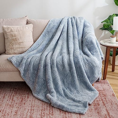Berkshire Blanket Classic Extra-Fluffy™ Plush Throw Blanket, Soft Fuzzy Fluffy Long Hair Throw Blanket for Couch Sofa Bed, Blue Mist, 50x60 Inches - color: Blue Mist, size: Throw/Throw XL
