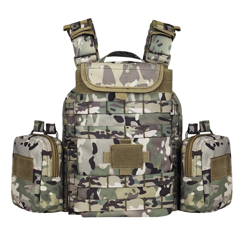 YAKEDA Tactical Training Vest with PALS System - Multi-Pocket Adjustable Straps Quick-Release Buckle for Hunting - color: Camouflage
