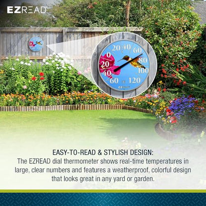 Headwind Consumer Products EZREAD Hanging Dial Thermometer - Weather Thermometers for Indoor and Outdoor Use, Large 12.5 Inch Diameter, Easy-to-Read Numbers, Hummingbird - color: Hummingbird