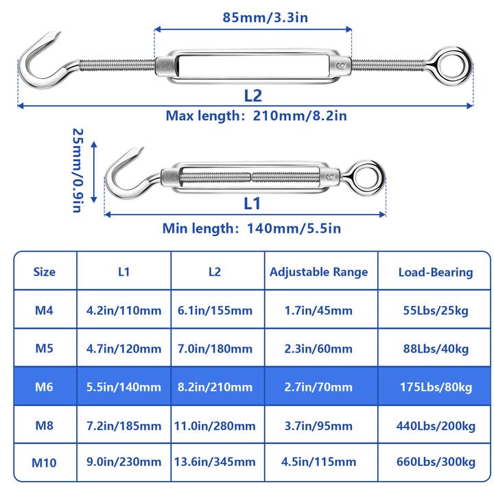 TooTaci 1/8" Wire Rope Kit, 100ft 304 Stainless Steel Cable, M6 Turnbuckles - color: 30M+M6 Turnbuckle Wire Tensioner Kit